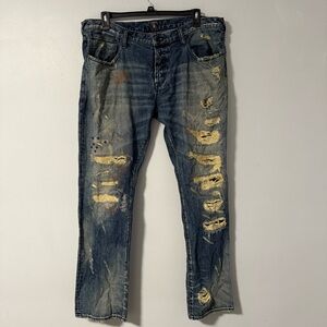 PRPS Men's Distressed Jeans 42x34.5 Destroyed Denim Button Fly Vintage Wash